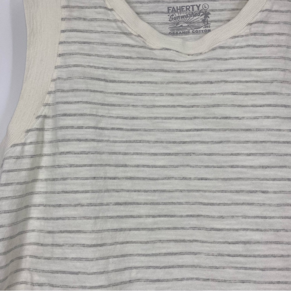 Faherty Sunwashed Slub Muscle Tank Top White Stripe Organic Cotton - Picture 3 of 8